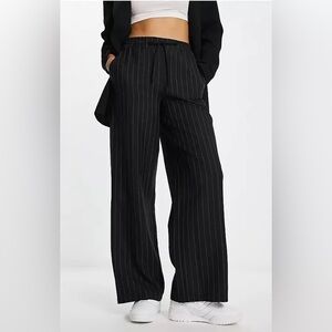 ASOS Black Pinstripe Wide Leg Pants